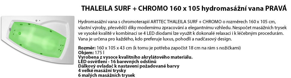 THALEILA SURF + CHROMO 160 x 105 hydromasážní vana PRAVÁ